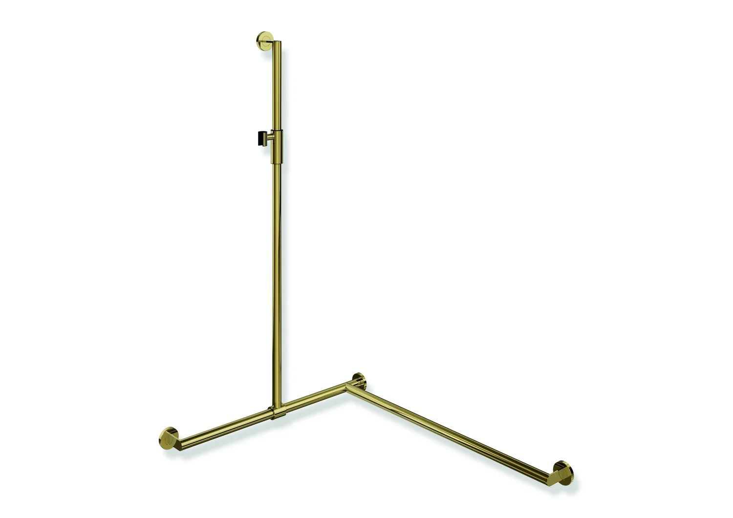 HEWI Duschhandlauf System 900, Edelstahl PVD Gold glänzend, verschiebbarer Brausehalter, 1250 mm senkrecht, 765/965 mm waagerecht, 32 mm Durchmesser, rechts