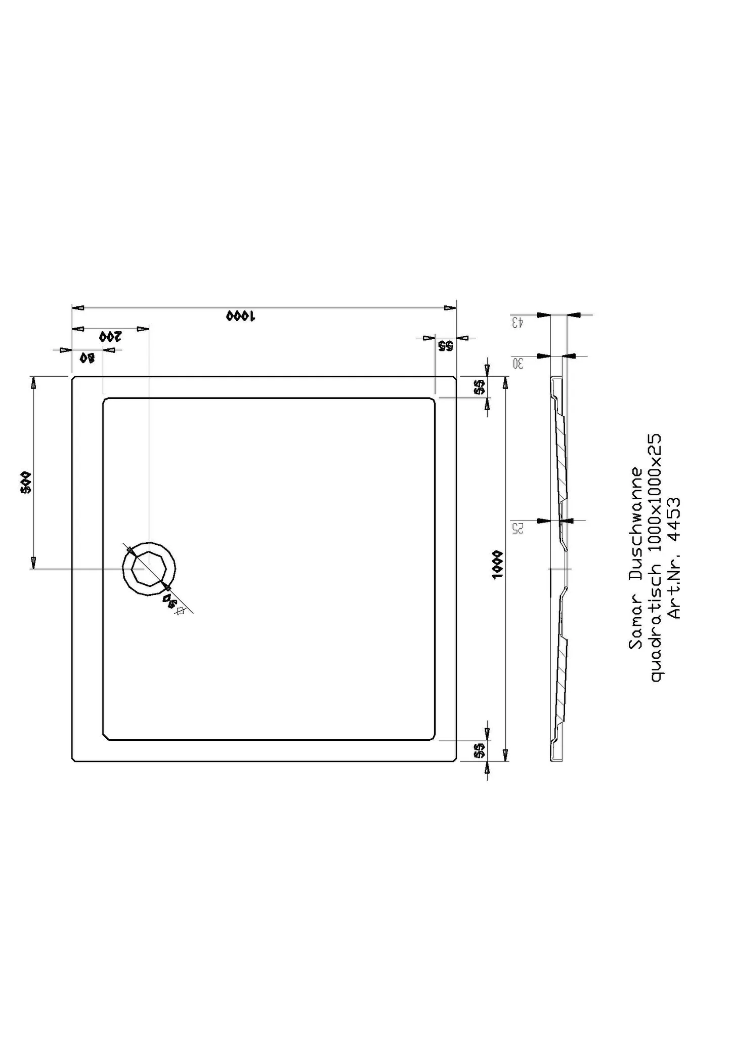 Hoesch quadrat Duschwanne „Samar“ 1000 × 1000 mm