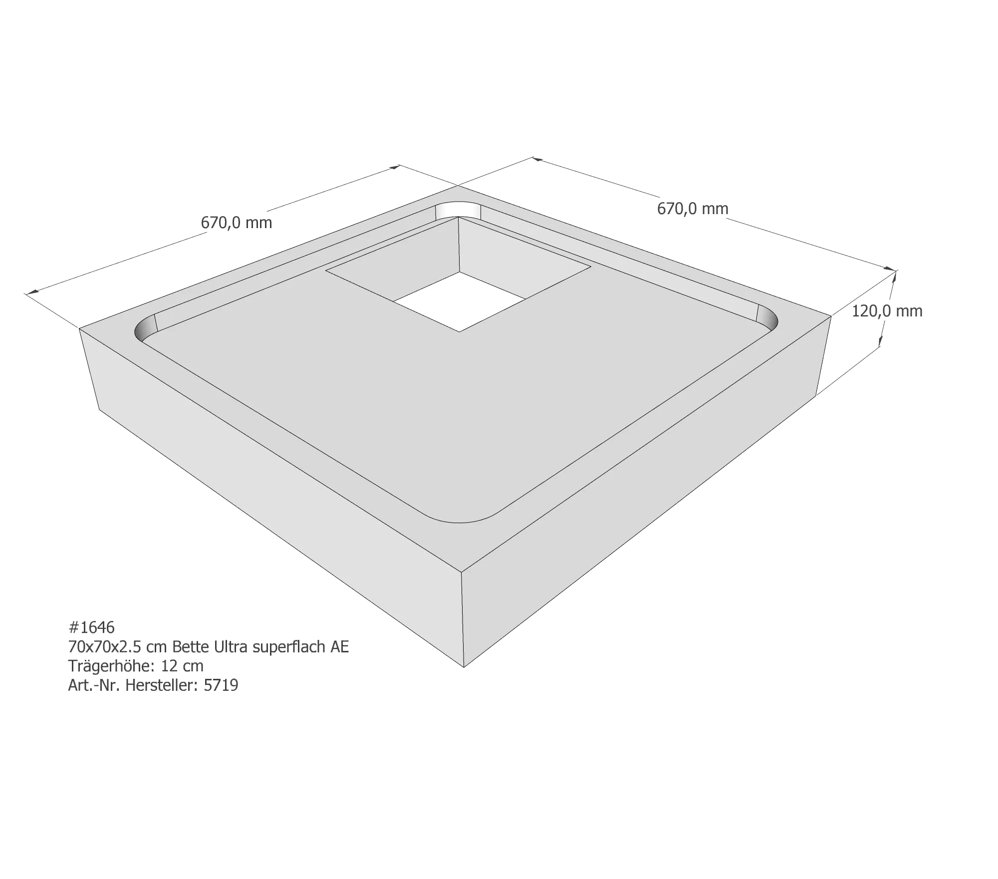 Duschwannenträger für Bette Ultra (superflach) 70 × 70 × 2,5 cm