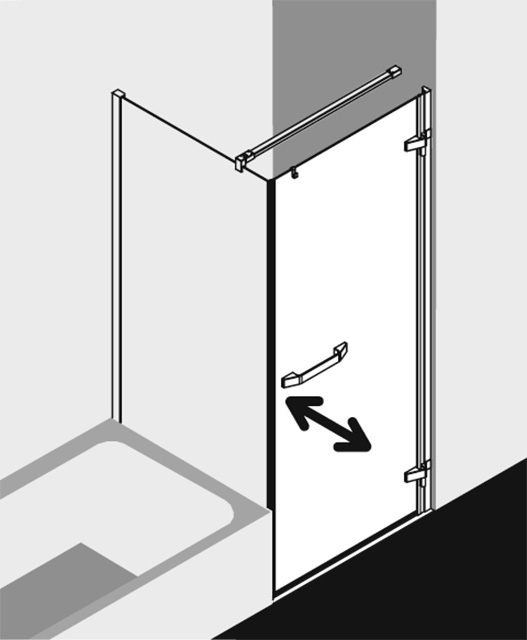 Kermi Duschtür Pendeltür 1-flügelig mit Beschlag und Wandprofil rechts für Ecke „TUSCA“ in BV: 975 - 995 mm GAK: 960 - 980 mm WE: 985 - 1005 mm H: 2000 mm