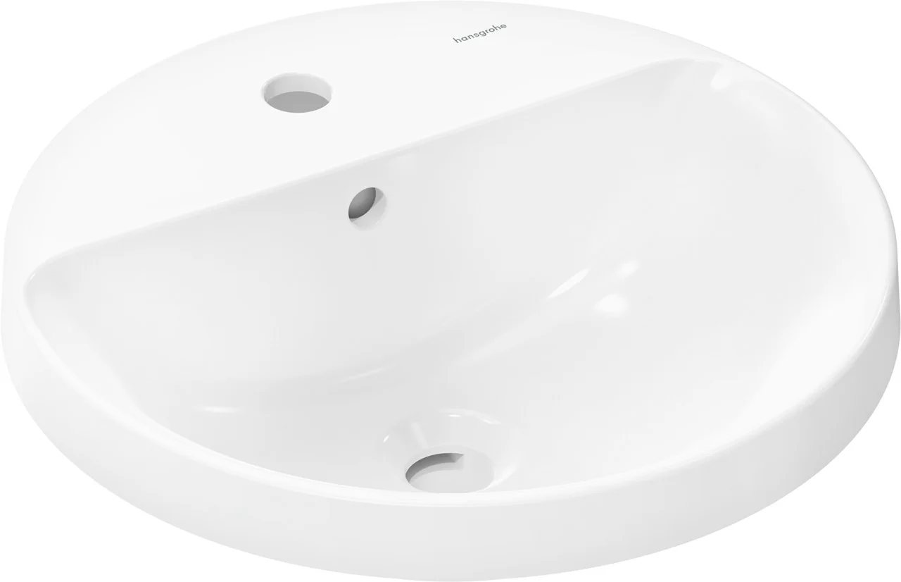 Hansgrohe Einbauwaschtisch Xuniva S, weiß, 450x350 mm, mit Hahnloch und Überlauf, SmartClean, glänzend