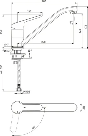 Küchenarmatur Ceraflex, mit Rohrauslauf, Ausladung 228 mm, Chrom Küchenarmatur Ceraflex, mit Rohrauslauf, Ausladung 228 mm, Chrom