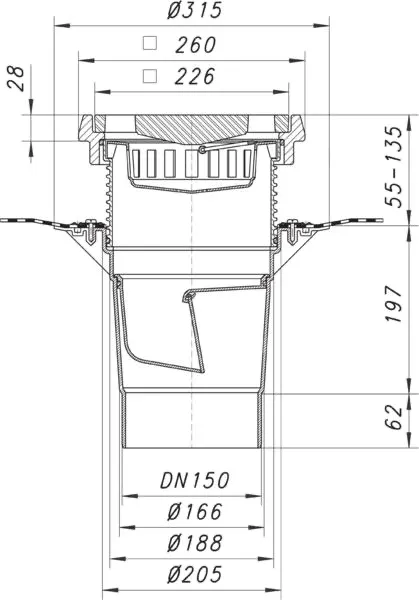 Hof- und Parkdeckablauf 616.1 DallBit, DN 150
