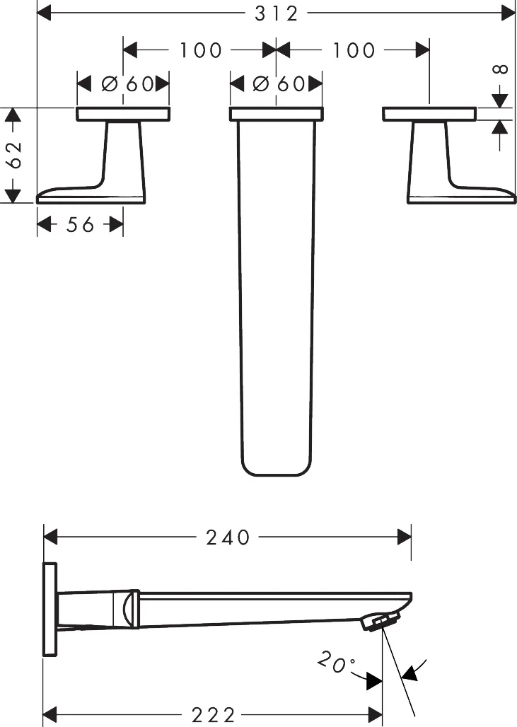 Hansgrohe AXOR Citterio C 3-Loch Wannenarmatur Unterputz, Chrom, Ausladung 222 mm, Normalstrahl, max. Durchfluss 20 l/min Hansgrohe AXOR Citterio C 3-Loch Wannenarmatur Unterputz, Chrom, Ausladung 222 mm, Normalstrahl, max. Durchfluss 20 l/min