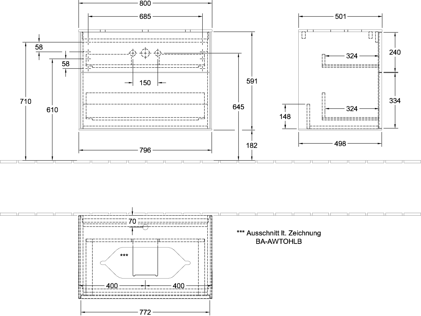 Villeroy & Boch Finion Waschbeckenunterschrank F22, 800x603x501mm, Eckig, Glossy White Lacquer / Glass White Matt