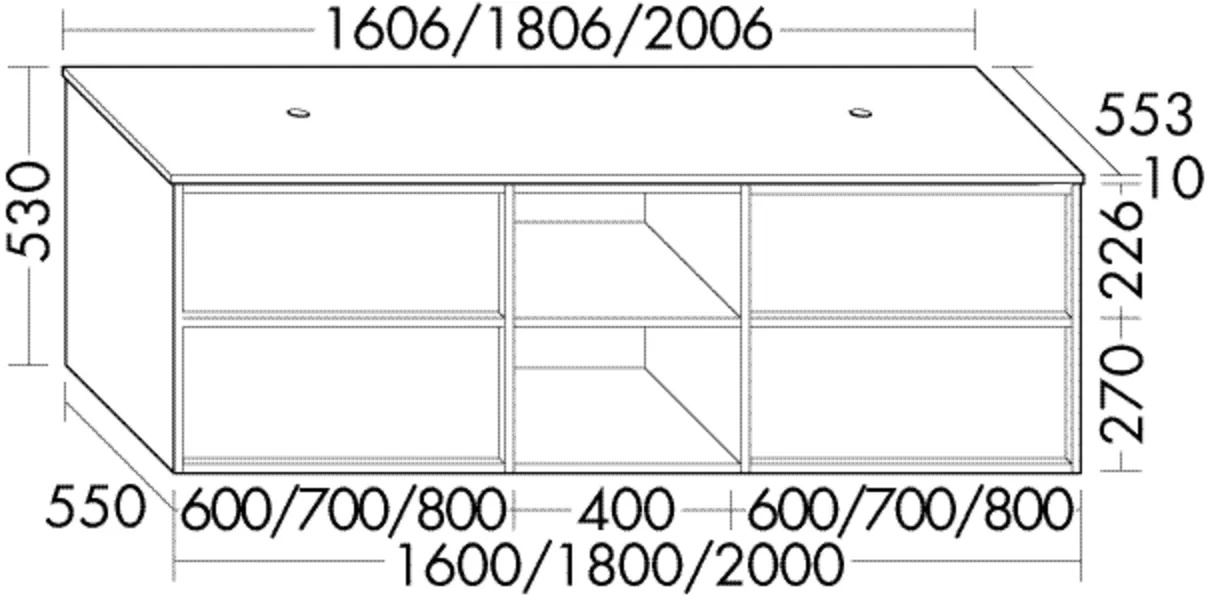 Burgbad Waschtischunterschrank Uomo inkl. Konsolenplatte, 553x2006x532 mm, 2 Schubladen oben, 1 offenes Fach mittig Burgbad Waschtischunterschrank Uomo inkl. Konsolenplatte, 553x2006x532 mm, 2 Schubladen oben, 1 offenes Fach mittig