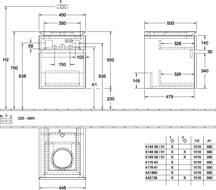 Villeroy & Boch Waschtischunterschrank „Legato“ für Schrankwaschtisch 45 × 55 × 50 cm