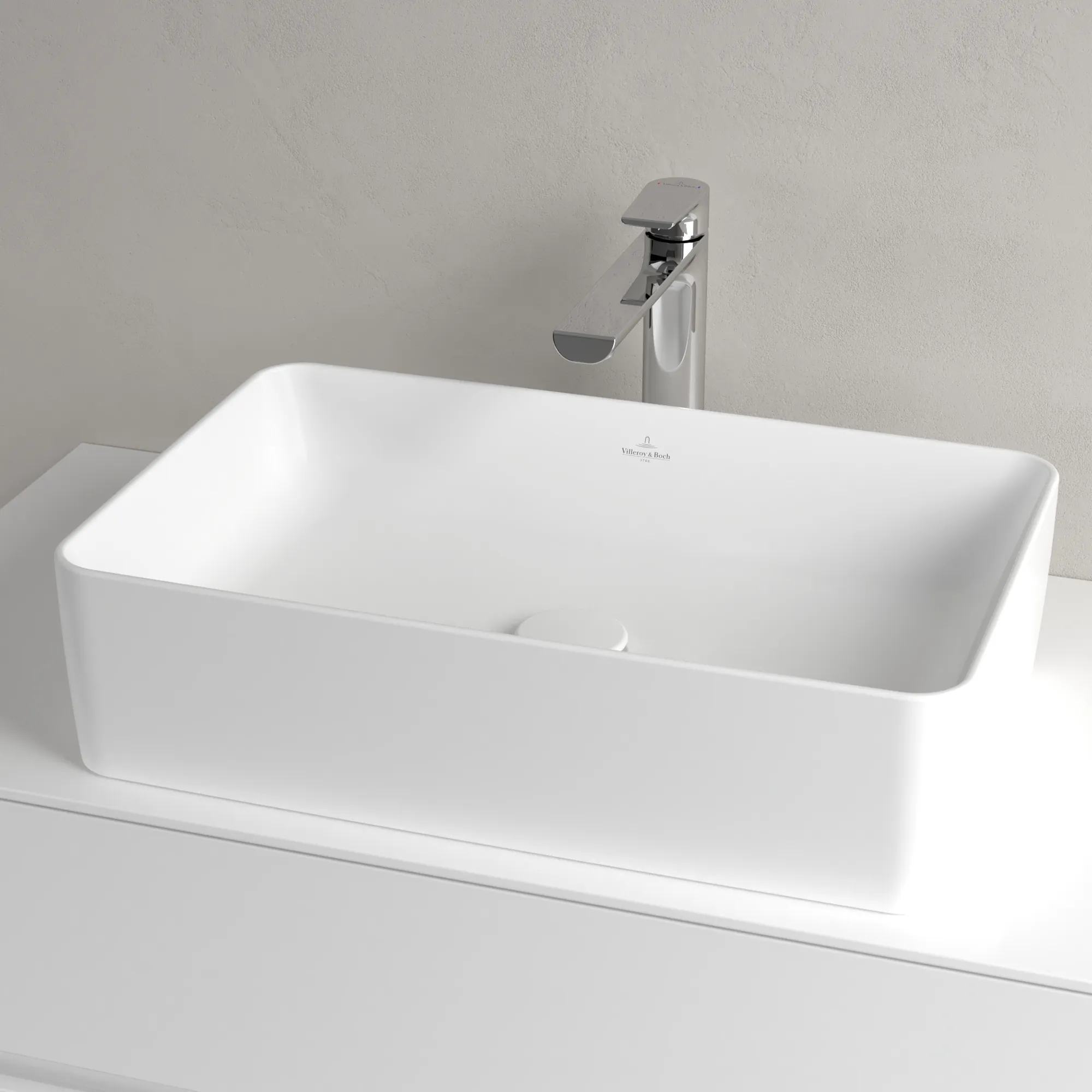 Villeroy & Boch Aufsatzwaschtisch rechteck aus TitanCeram „Collaro“ 560 × 360 × 145 mm, ohne Hahnlochbohrung in Stone White Villeroy & Boch Aufsatzwaschtisch rechteck aus TitanCeram „Collaro“ 560 × 360 × 145 mm, ohne Hahnlochbohrung in Stone White