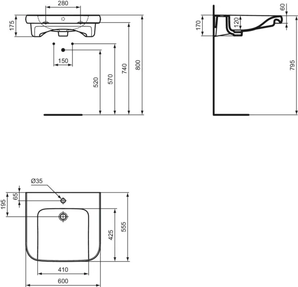 Ideal Standard Waschbecken „Contour21+“, Hahnlochposition mittig Ideal Standard Waschbecken „Contour21+“, Hahnlochposition mittig