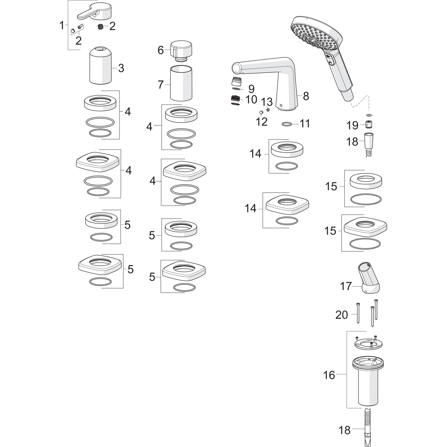 HA Einhebelmischer Fertigmontageset für Wanne/Brause HANSADESIGNO Style 5312 Rosette soft edge 3-strahlig