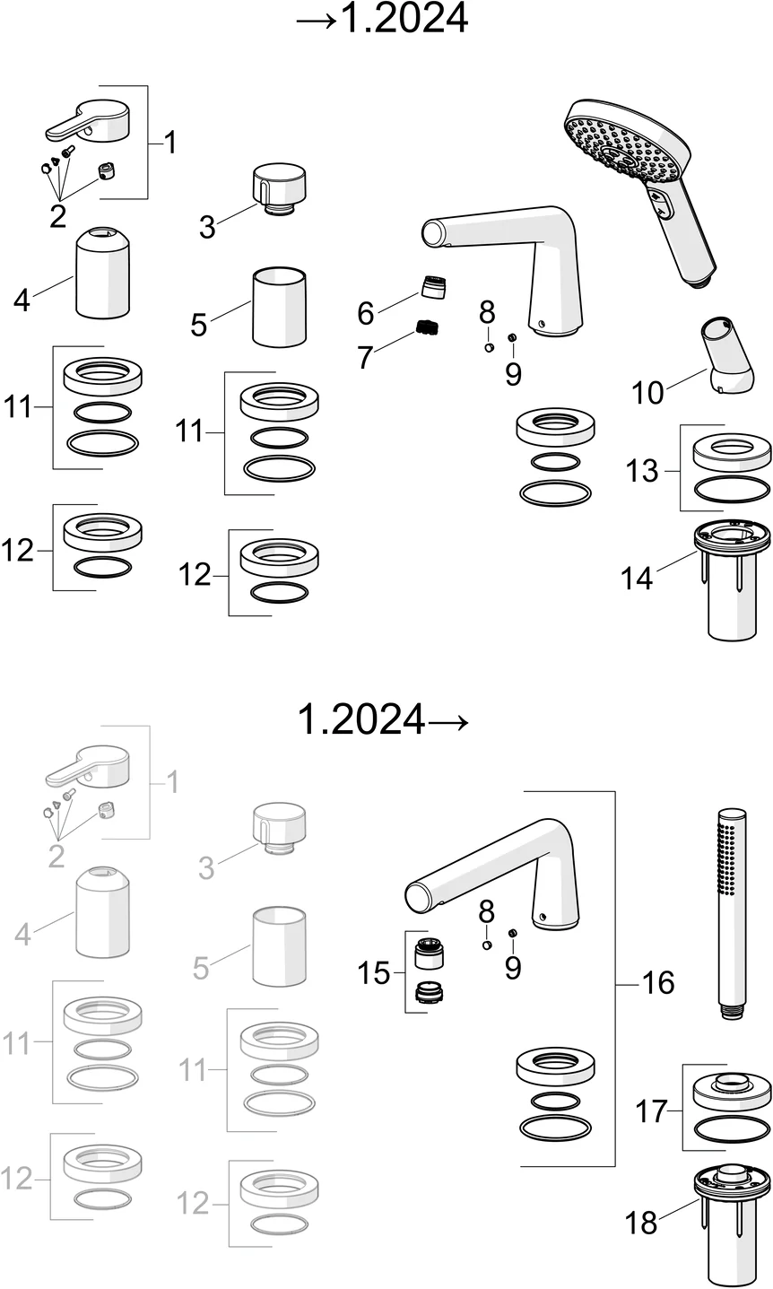 HansaDESIGNO Style Wannenarmatur, Einhebelmischer Fertigmontageset für Wanne/Brause, Rosette rund 3-strahlig DN15 Chrom