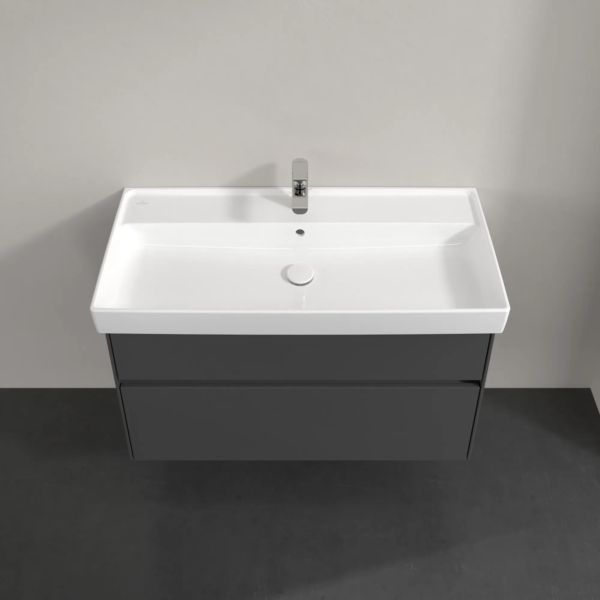 Villeroy & Boch Waschtischunterschrank „Collaro“ 954 × 546 × 444 mm Glossy Grey, für Becken mittig, mit Beleuchtung