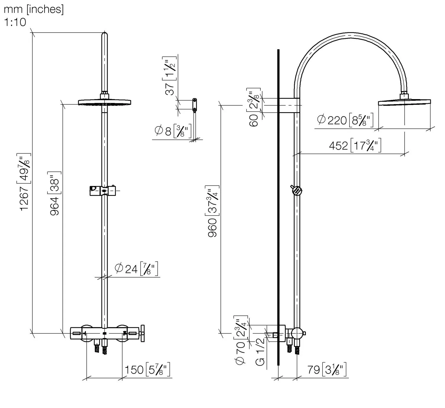 Dornbracht TARA Showerpipe mit Brause-Thermostat ohne Handbrause FlowReduce 220 mm - Chrom Dornbracht TARA Showerpipe mit Brause-Thermostat ohne Handbrause FlowReduce 220 mm - Chrom