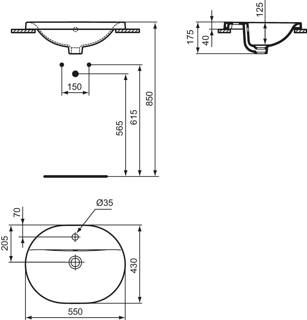 Waschbecken „Connect“ 55 × 43 × 17,5 cm, Hahnlochposition mittig Waschbecken „Connect“ 55 × 43 × 17,5 cm, Hahnlochposition mittig