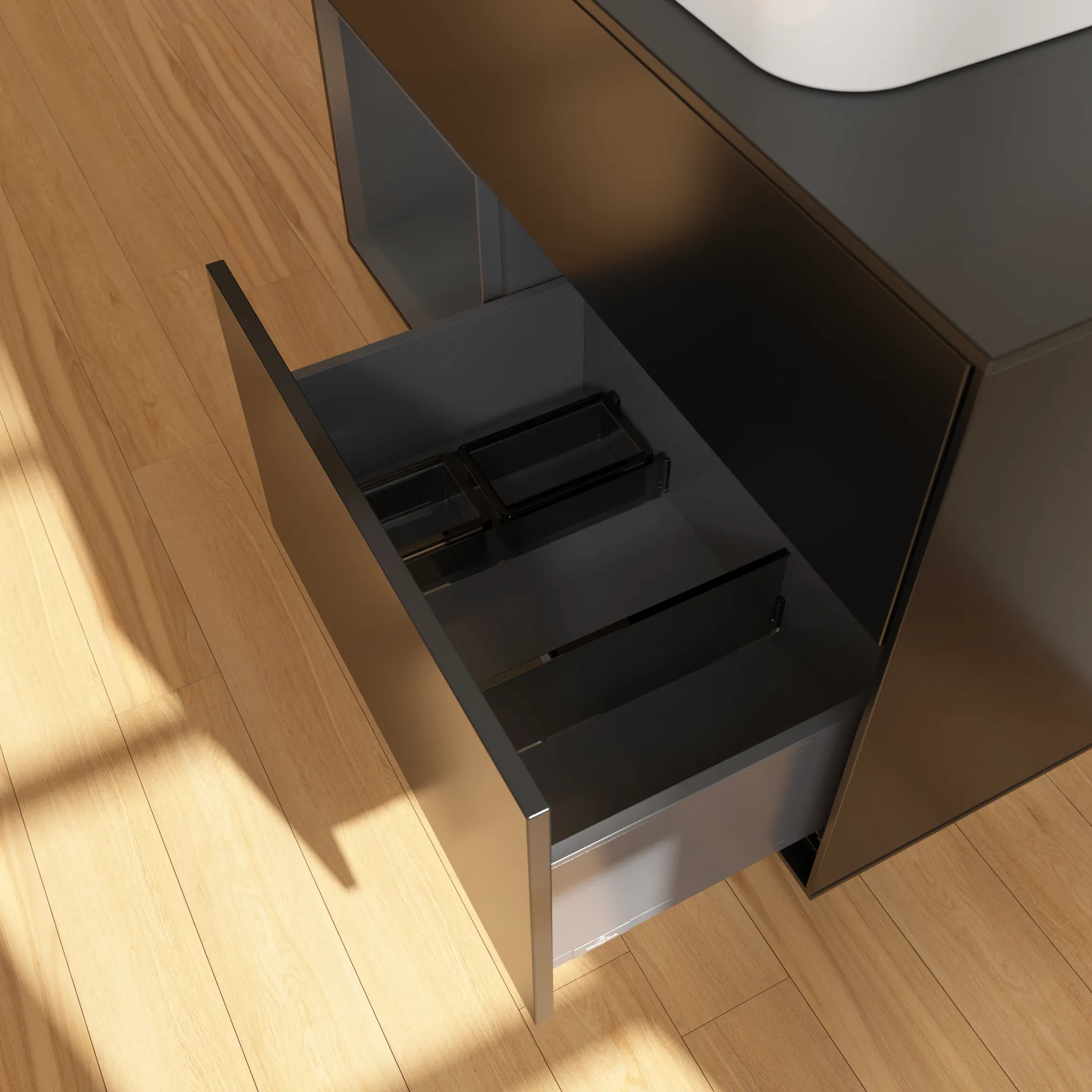 Villeroy & Boch Waschbeckenunterschrank Finion F11, 1000 x 603 x 501 mm, Black Matt Lacquer, mit Beleuchtung und Push-to-open Funktion