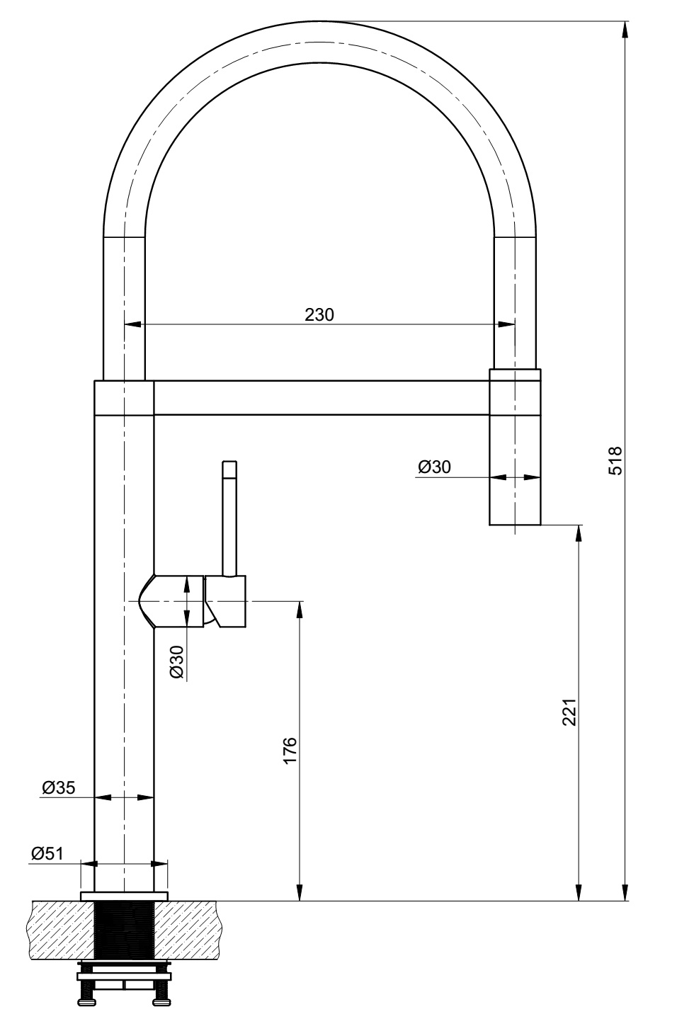 Spültisch-Einhandbatterie AqvaKitchen - Semi-Professional - flexibler Schlauch-Auslauf - Material: Edelstahl - Oberfläche: gebürstet - Kartusche mit keramischen Dichtscheiben - Heißwassersperre - Wassermengendurchflussregulierung - flexible Druckschl