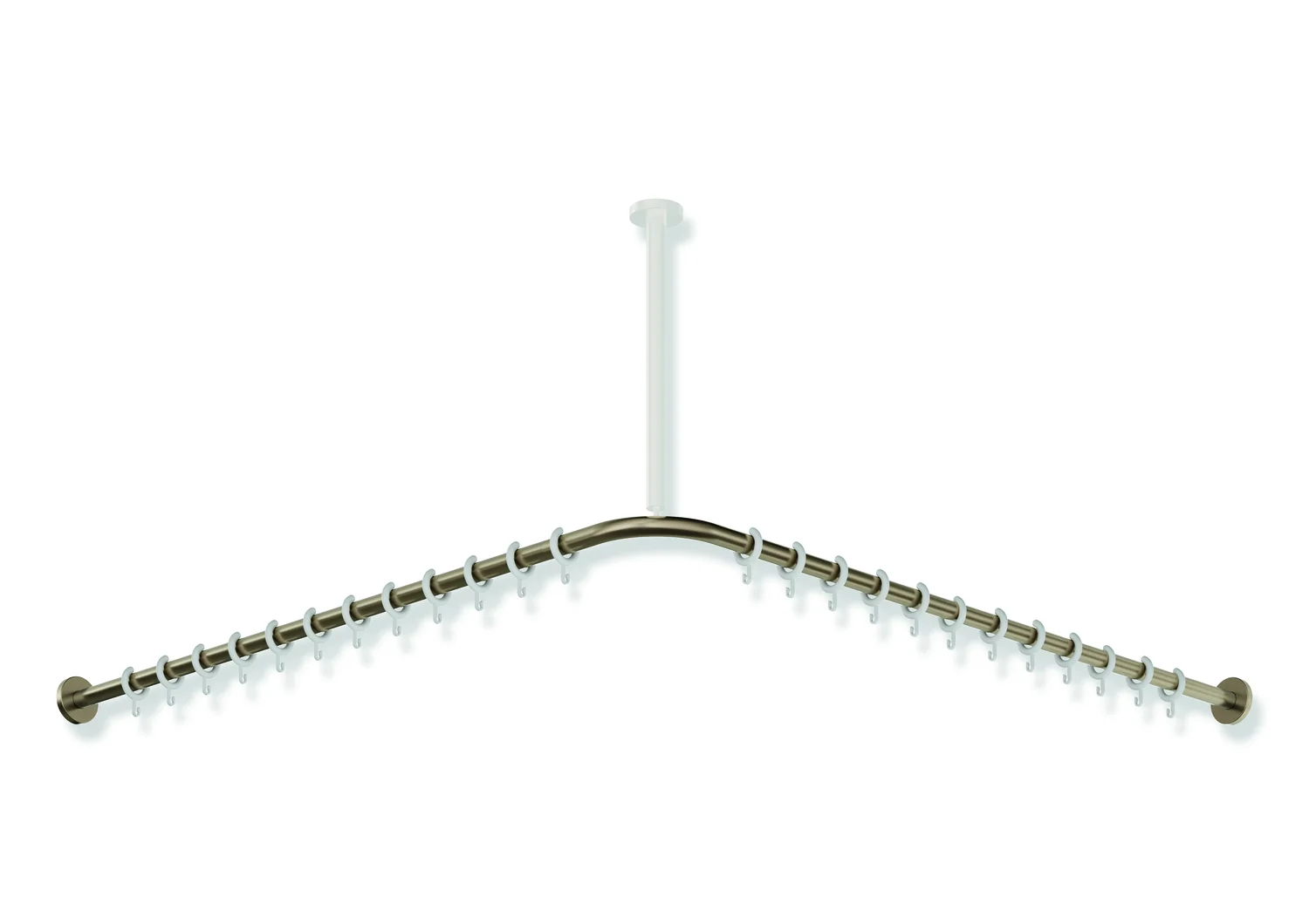 HEWI Vorhangstange System 900, Edelstahl PVD Bronze gebürstet, Achsmaß 1.187 x 1.187 mm, 24 Ringe aus POM, Stangendurchmesser 25 mm HEWI Vorhangstange System 900, Edelstahl PVD Bronze gebürstet, Achsmaß 1.187 x 1.187 mm, 24 Ringe aus POM, Stangendurchmesser 25 mm