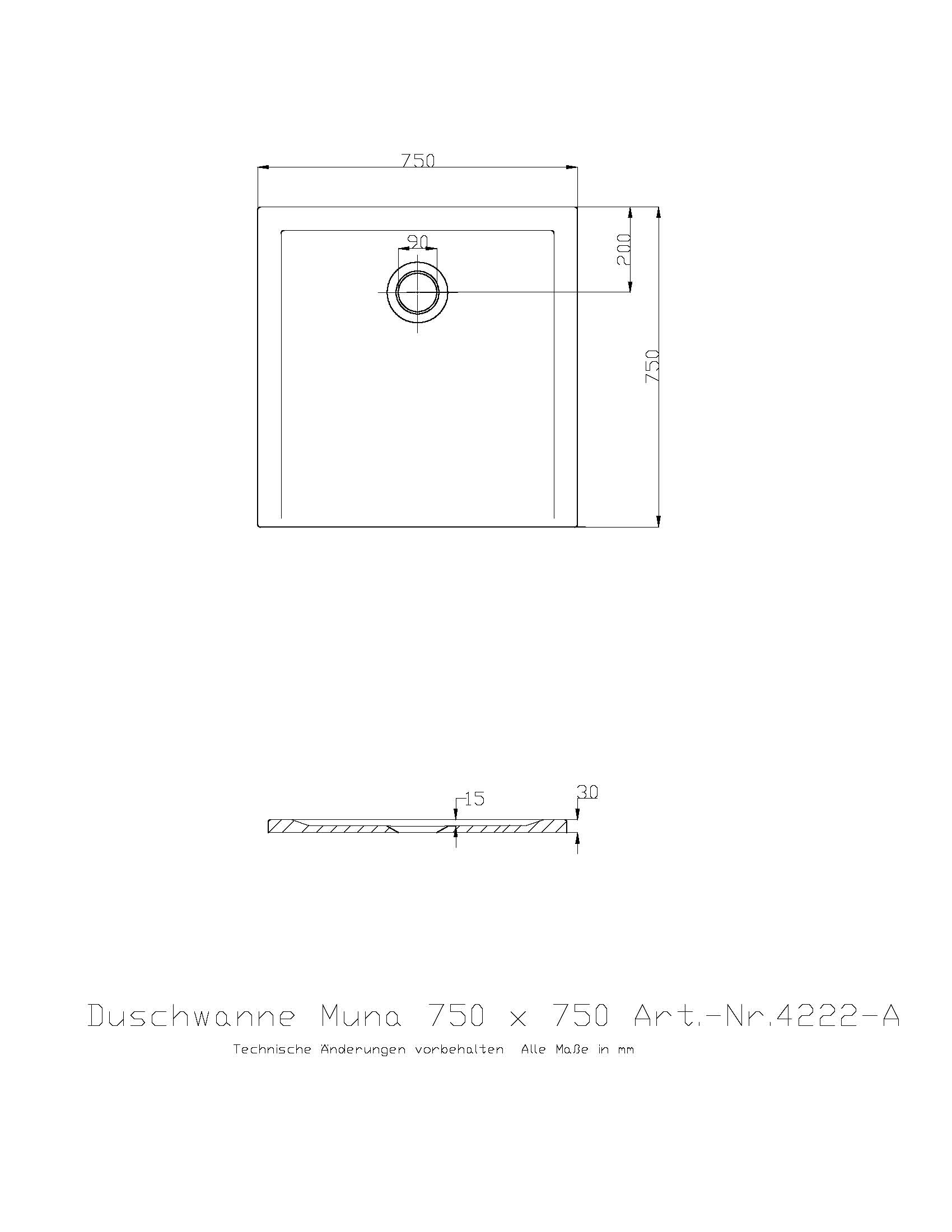 Duschwanne „Muna S“ Quadrat 75 × 75 cm in Weiß