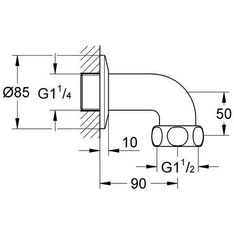 Abgangsbogen 12436, DN 32, Ausladung 90 mm, ohne Thermometer, chrom Abgangsbogen 12436, DN 32, Ausladung 90 mm, ohne Thermometer, chrom