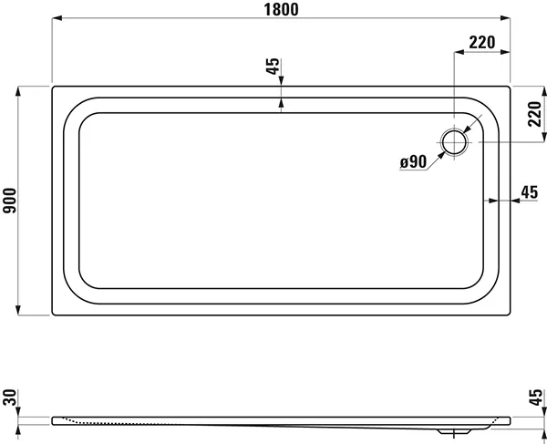 Laufen rechteck Duschwanne „Platina“ 1800 × 900 mm ohne Oberflächenbeschichtung, in Weiß