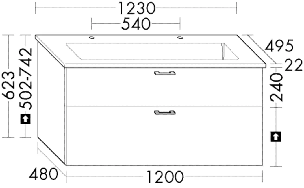 burgbad Badmöbelset „Sys30“ 123 × 62,3 × 49,5 cm Griffleiste, Schwarz Matt, in Eiche Hellgrau