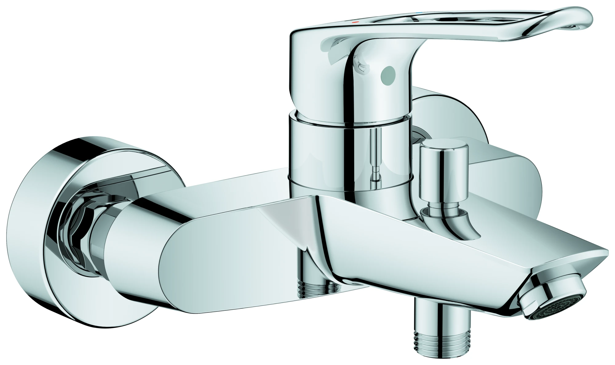 Einhand-Wannenbatterie Eurosmart, 25241_3, Wandmontage, offener Metall-Hebelgriff, Temperaturbegrenzer, S-Anschlüsse, eigensicher, chrom