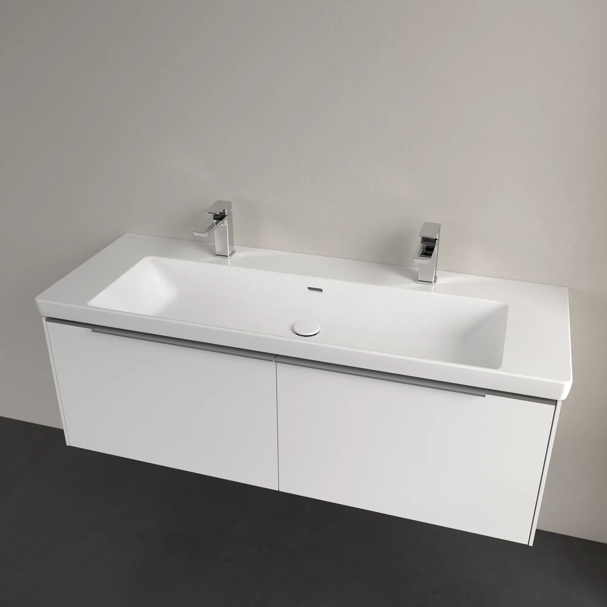 Villeroy & Boch Wandwaschtisch aus TitanCeram „Subway 3.0“ 1300 × 475 × 170 mm, Hahnlochposition links und rechts, ohne Hahnlochbohrung in Weiß Alpin Villeroy & Boch Wandwaschtisch aus TitanCeram „Subway 3.0“ 1300 × 475 × 170 mm, Hahnlochposition links und rechts, ohne Hahnlochbohrung in Weiß Alpin