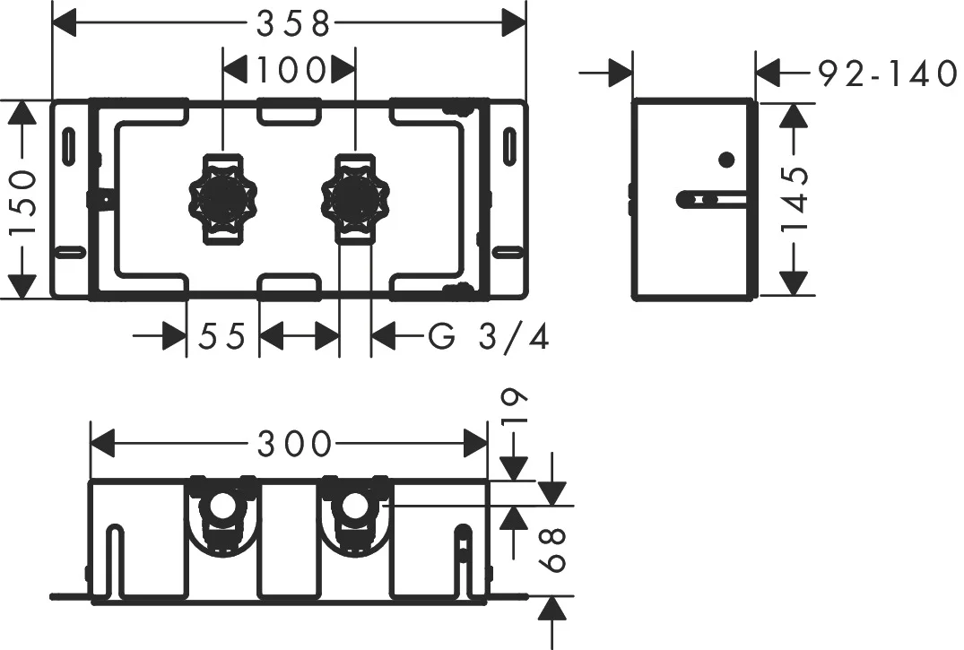 Hansgrohe XtraStoris Safe Wandnische mit befliesbarer Tür und integriertem Absperrventil, Edelstahl Optic, 150 x 300 x 100 mm