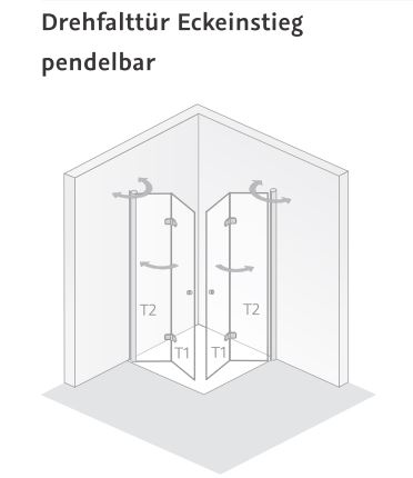 HSK teilgerahmte Drehfalttür pendelbar „Exklusiv 2.0“ Glas Klar hell, Profile Alu Silber-matt, Scharniere Premium Classic, FM: 790 - 810 mm H: 2000 mm HSK teilgerahmte Drehfalttür pendelbar „Exklusiv 2.0“ Glas Klar hell, Profile Alu Silber-matt, Scharniere Premium Classic, FM: 790 - 810 mm H: 2000 mm