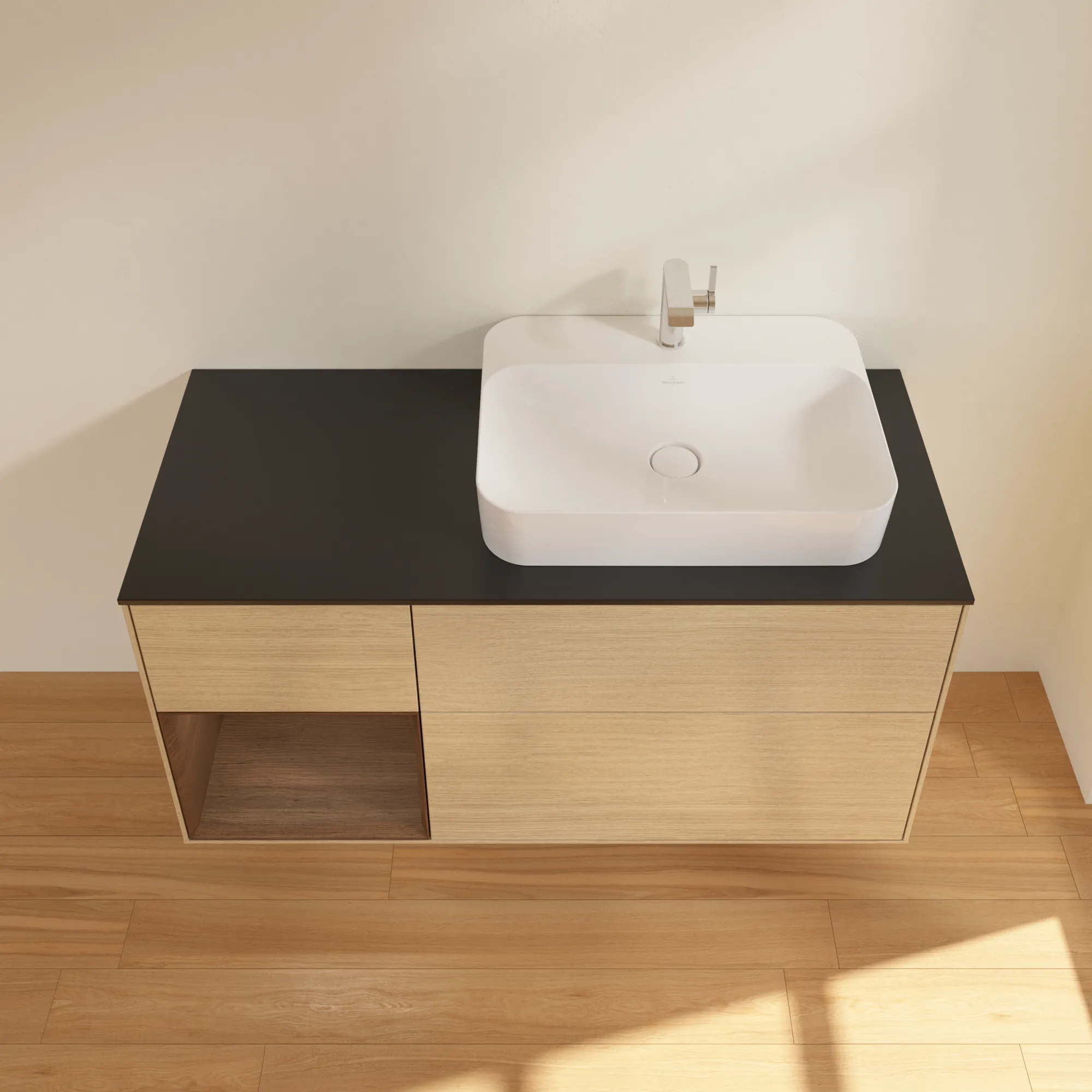 Villeroy & Boch Waschtischunterschrank „Finion“ für Schrankwaschtisch 1200 × 603 × 501 mm Oak Veneer, für Becken rechts Villeroy & Boch Waschtischunterschrank „Finion“ für Schrankwaschtisch 1200 × 603 × 501 mm Oak Veneer, für Becken rechts