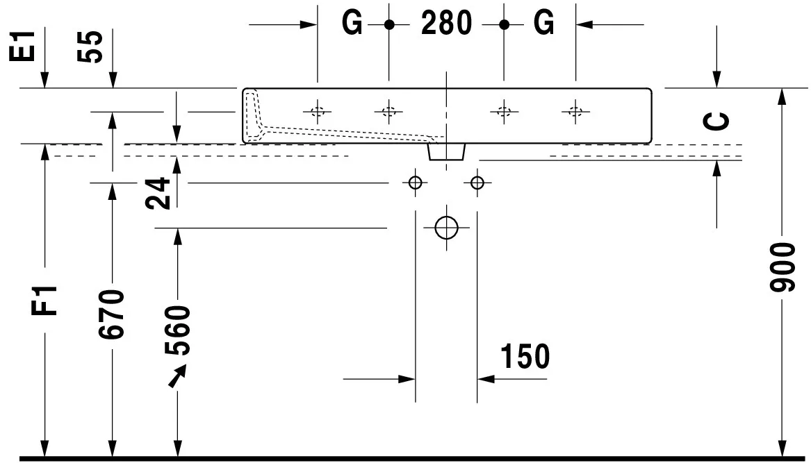 Wandwaschtisch „Vero“, mit Überlauf, Hahnlochposition mittig Wandwaschtisch „Vero“, mit Überlauf, Hahnlochposition mittig