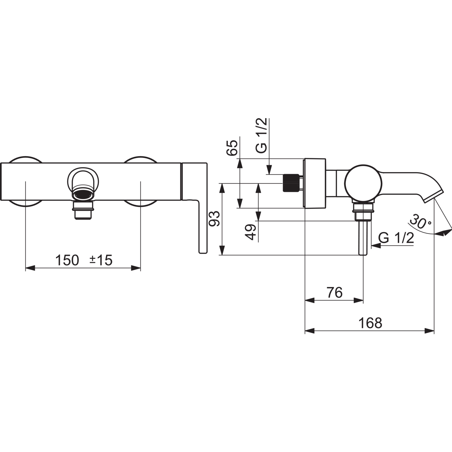 EHM Wannenfüll- und Brausebatterie VANTIS Style 5444 Ausladung 168 mm Chrom