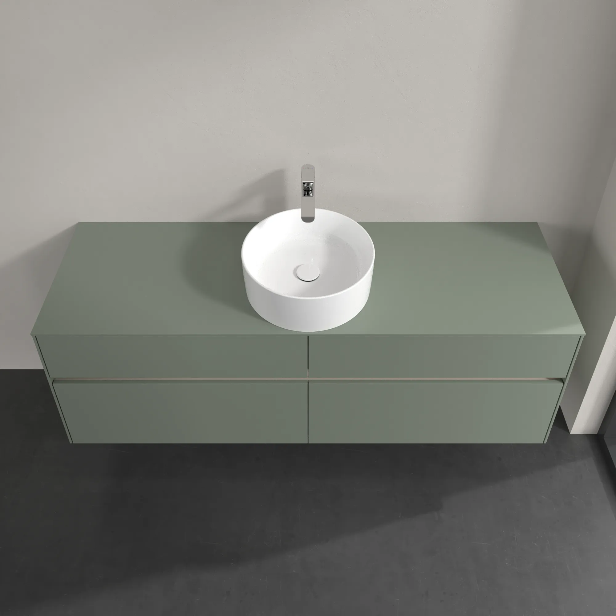 Villeroy & Boch Waschtischunterschrank „Collaro“ 1600 × 548 × 500 mm Soft Green, mit Beleuchtung, für Becken mittig