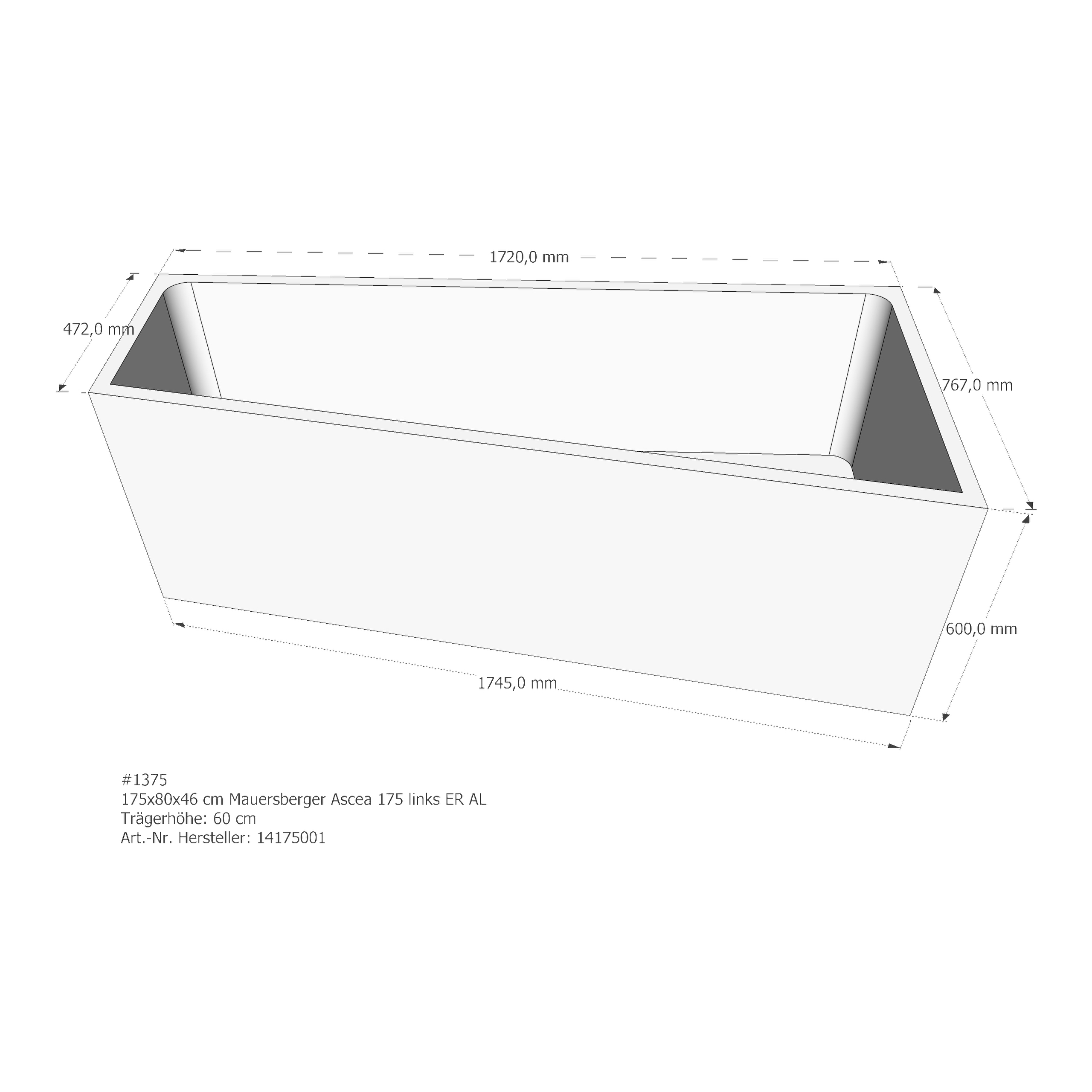 Badewannenträger für Mauersberger Ascea 175 links links 175 × 80 × 46 cm Badewannenträger für Mauersberger Ascea 175 links links 175 × 80 × 46 cm