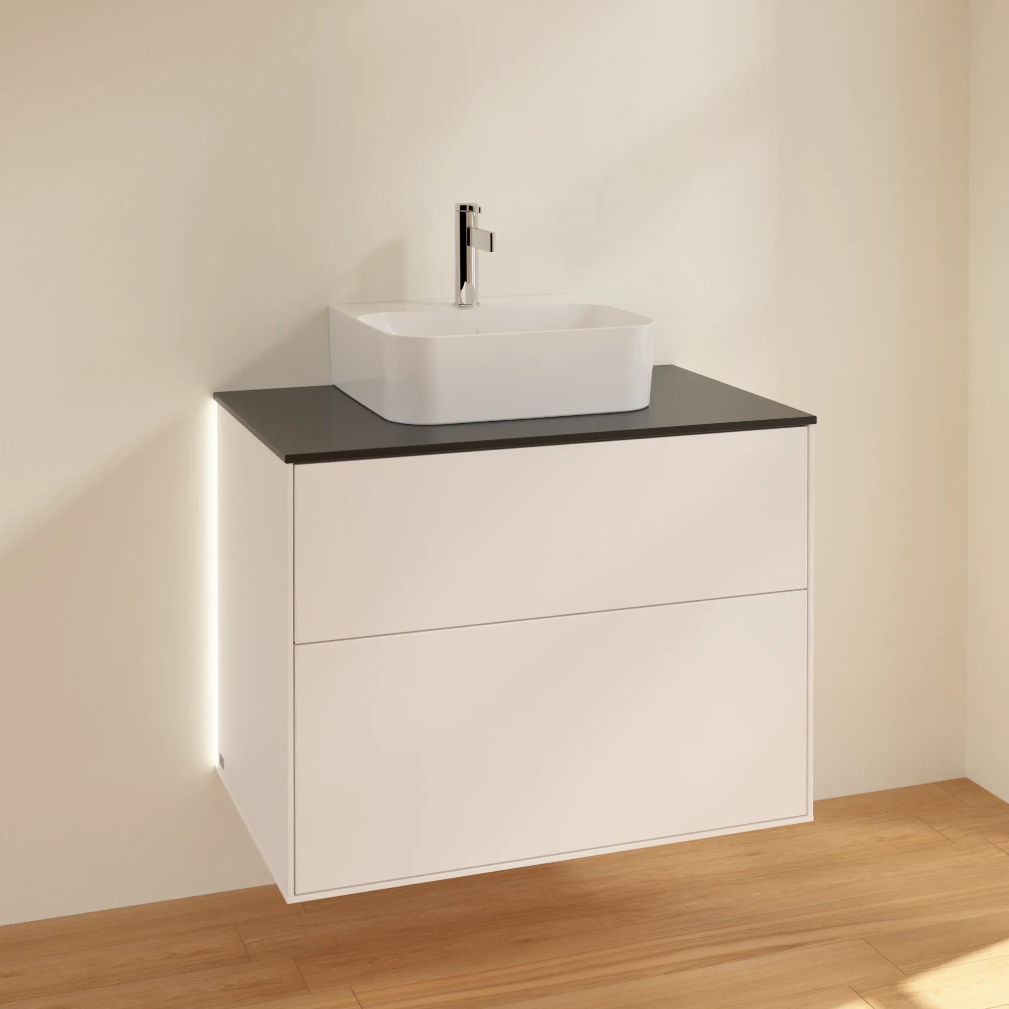 Villeroy & Boch Waschtischunterschrank „Finion“ für Schrankwaschtisch 80 × 60,3 × 50,1 cm 2 Schubladen, für Waschtischposition mittig, inkl. Beleuchtung