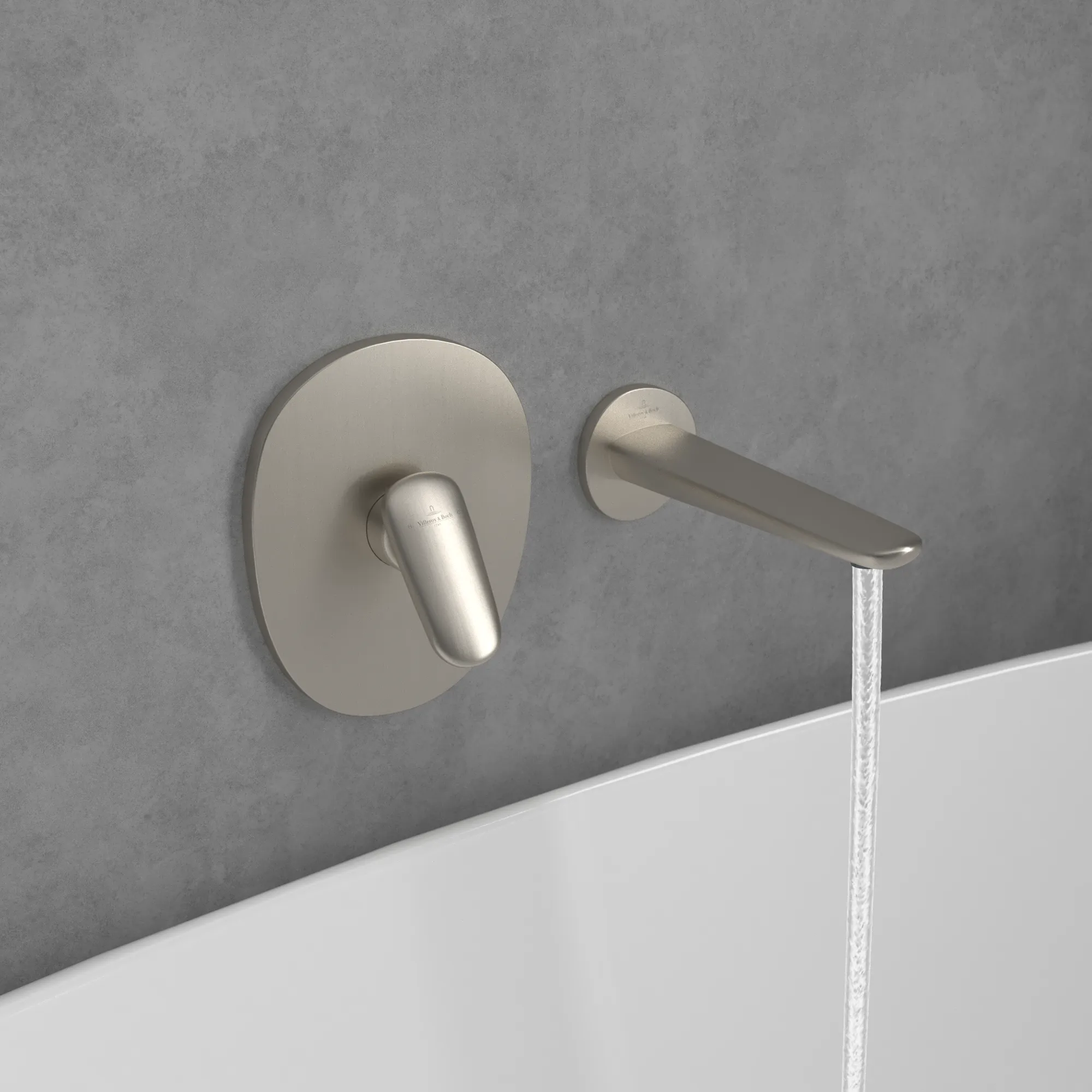 Villeroy & Boch Badewannenauslauf Antao, Brushed Nickel Matt, 84 x 85 x 223 mm, Wandmontage, SmartPressure Technologie