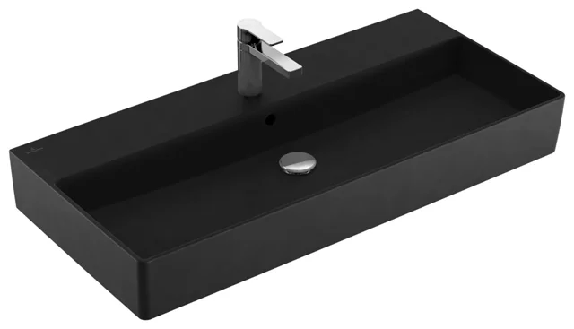 Wandwaschtisch „Memento 2.0“, mit Überlauf, mit Hahnlochbohrung 100 × 47 cm in Ebony Wandwaschtisch „Memento 2.0“, mit Überlauf, mit Hahnlochbohrung 100 × 47 cm in Ebony