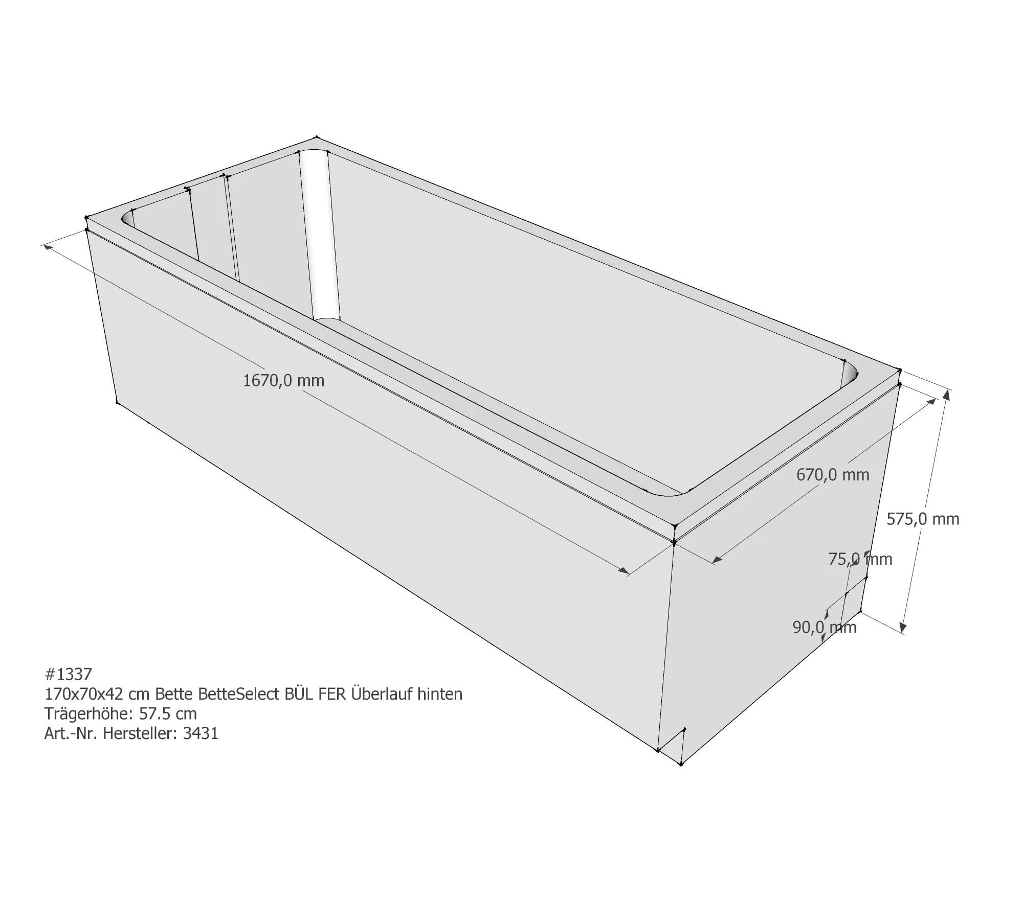 Badewannenträger passend für Bette BetteSelect 170 × 70 × 42 cm Badewannenträger passend für Bette BetteSelect 170 × 70 × 42 cm