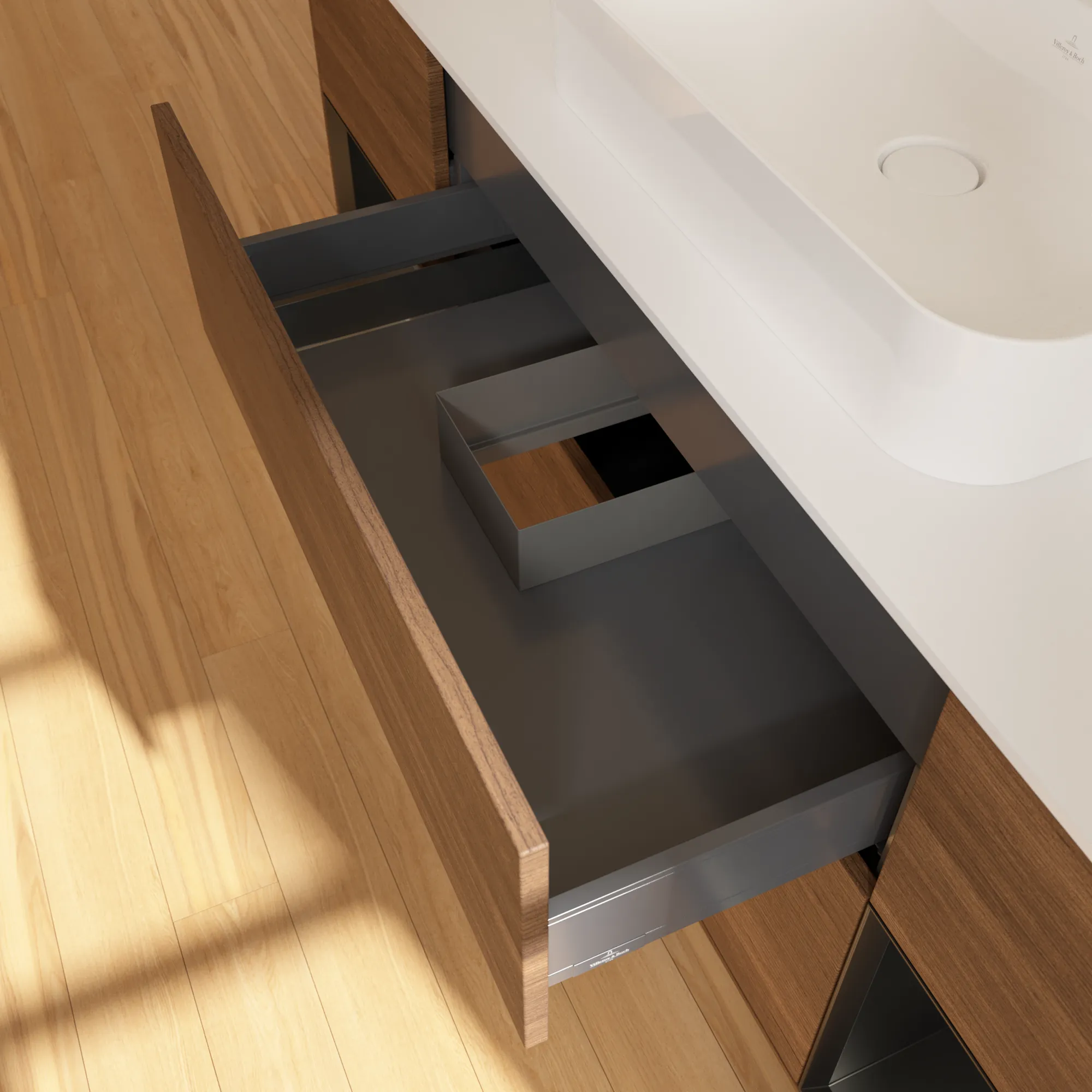Villeroy & Boch Waschtischunterschrank „Finion“ für Schrankwaschtisch 1600 × 603 × 501 mm Walnut Veneer, für Becken mittig