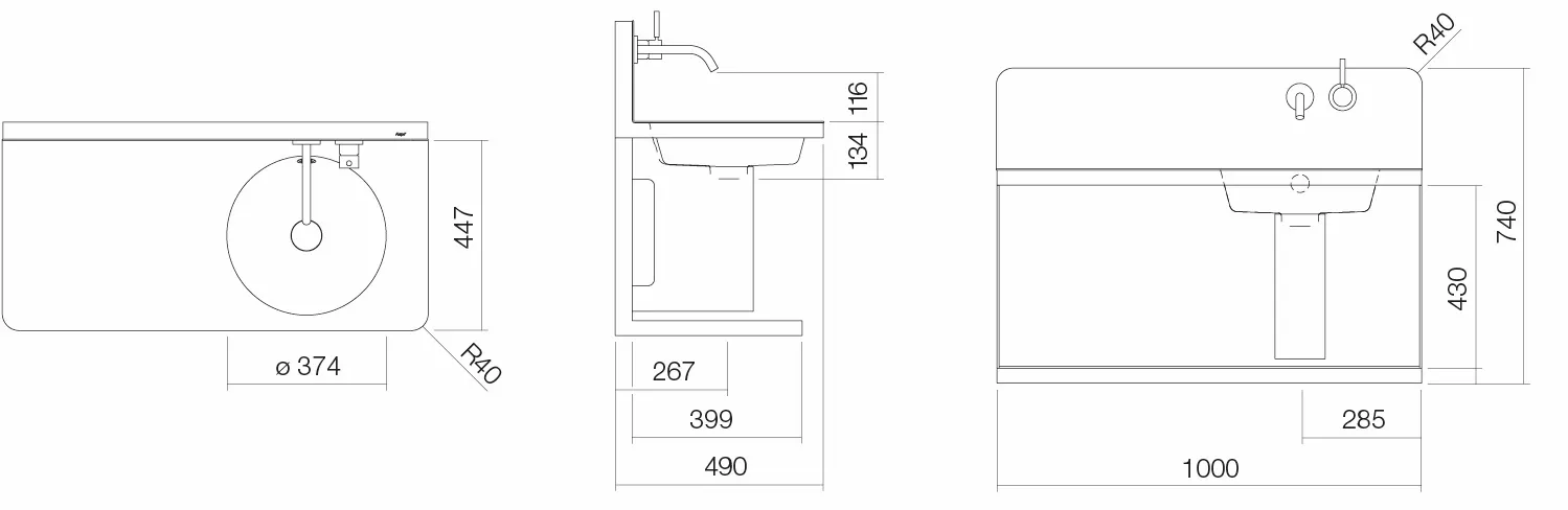 Alape Waschplatz „S19-Serie“ 1000 × 740 mm, rechts Alape Waschplatz „S19-Serie“ 1000 × 740 mm, rechts