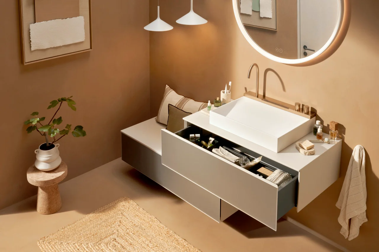 Hansgrohe Xevolos E Waschtischunterschrank Sandbeige Matt 980x550 mm, 1 Schubkasten, grifflos mit PushOpen, SoftClose, vormontiert
