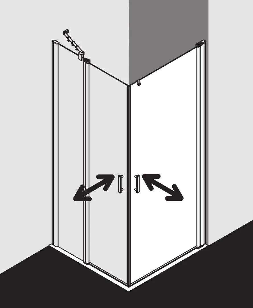 Kermi Pendeltür Eckeinstieg Halbteil rechts „Diga“ Glas Klar, Profile Silber Hochglanz, BV: 680 - 700 mm GAK: 665 - 685 mm WE: 690 - 710 mm H: 1850 mm