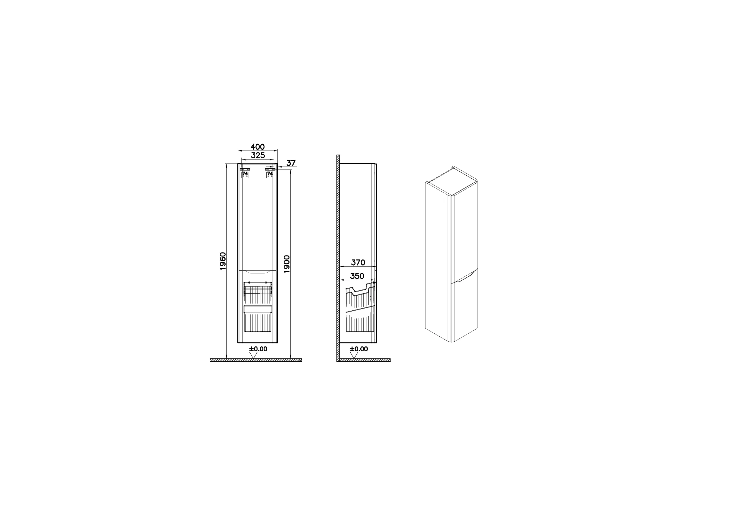 New Integra Round Hochschrank mit Wäschekorb 40 x 37 x 180 cm (BxTxH) Türanschlag links Graphit Matt