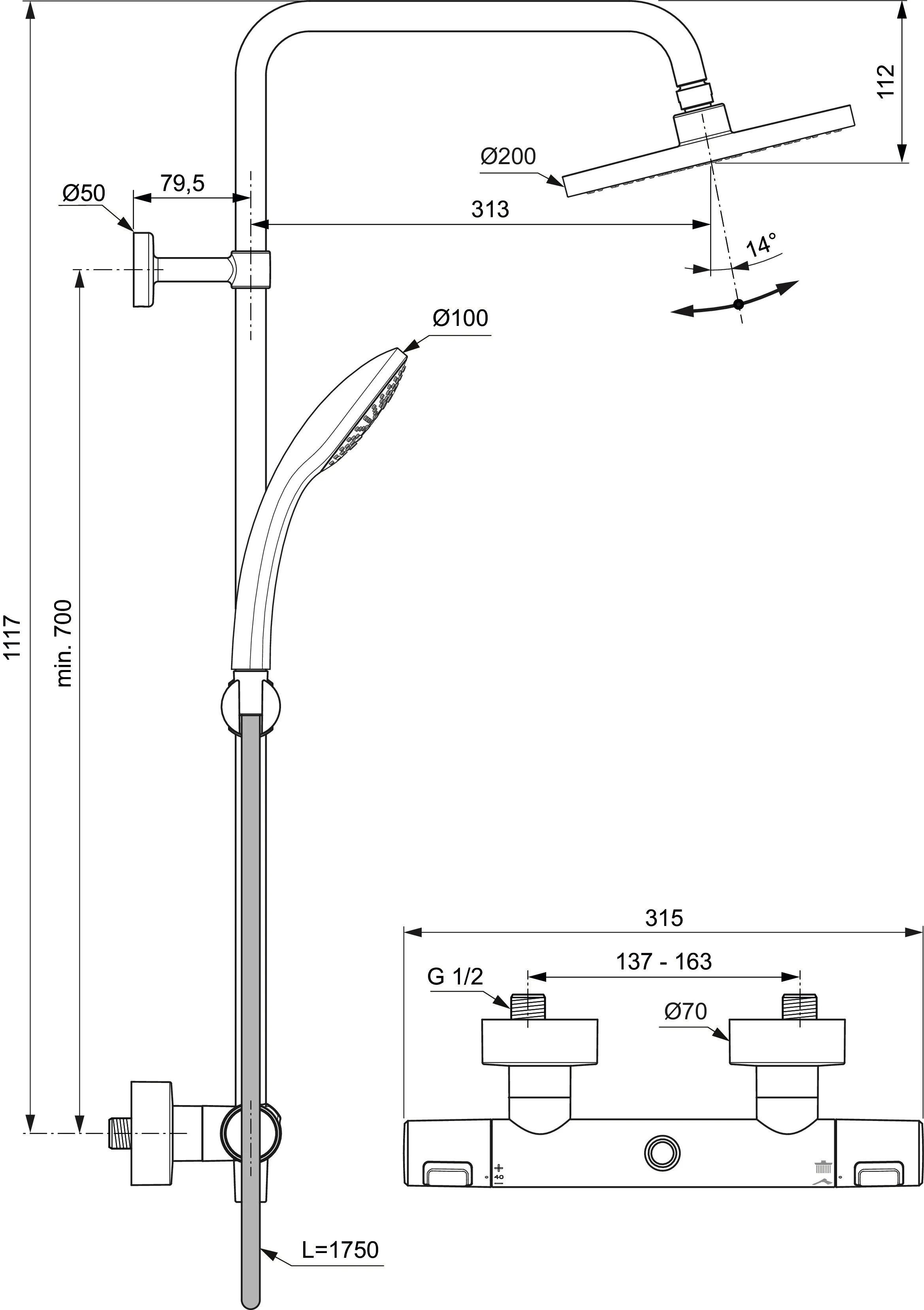 Ideal Standard Duschsystem „CerathermT25“