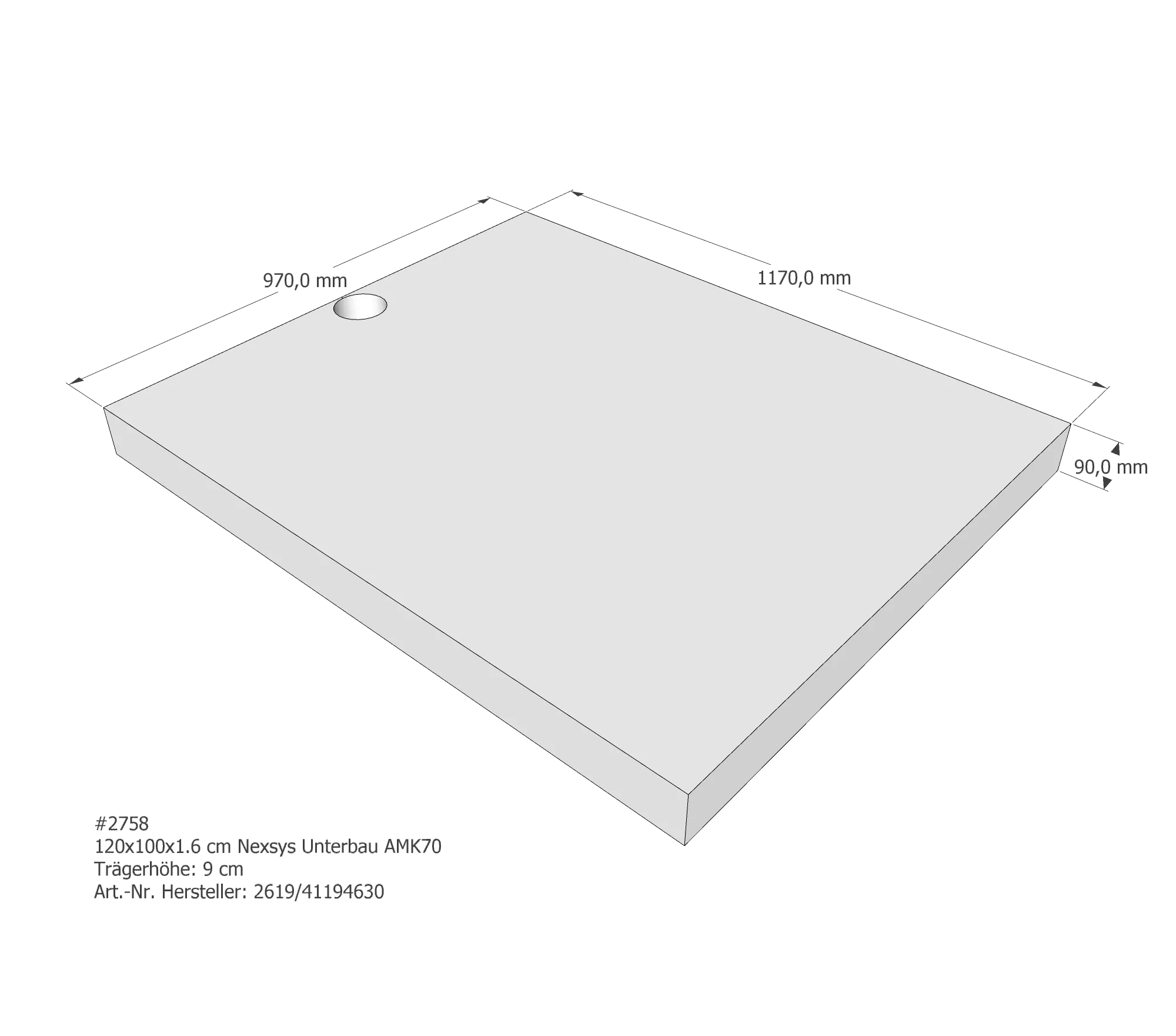 Duschwannenträger für Kaldewei Nexsys Unterbau 120 × 100 × 1,6 cm
