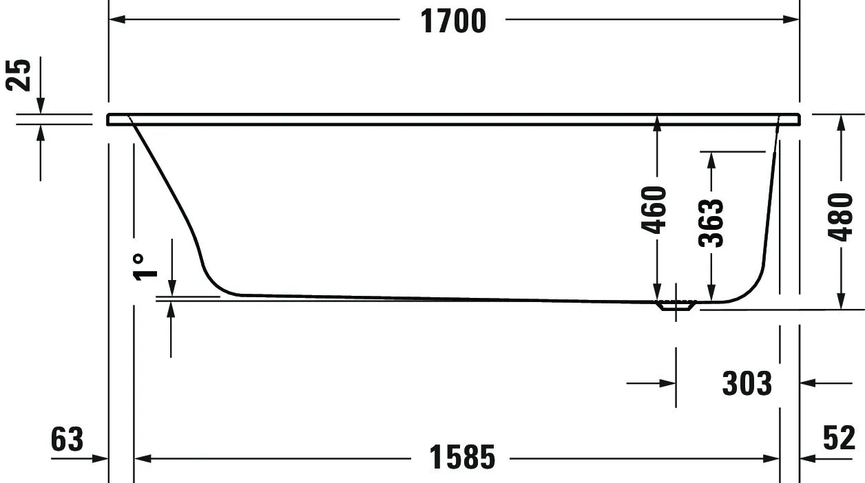 Duravit Badewanne „Qatego“ rechteck 170 × 75 cm, Fußablauf