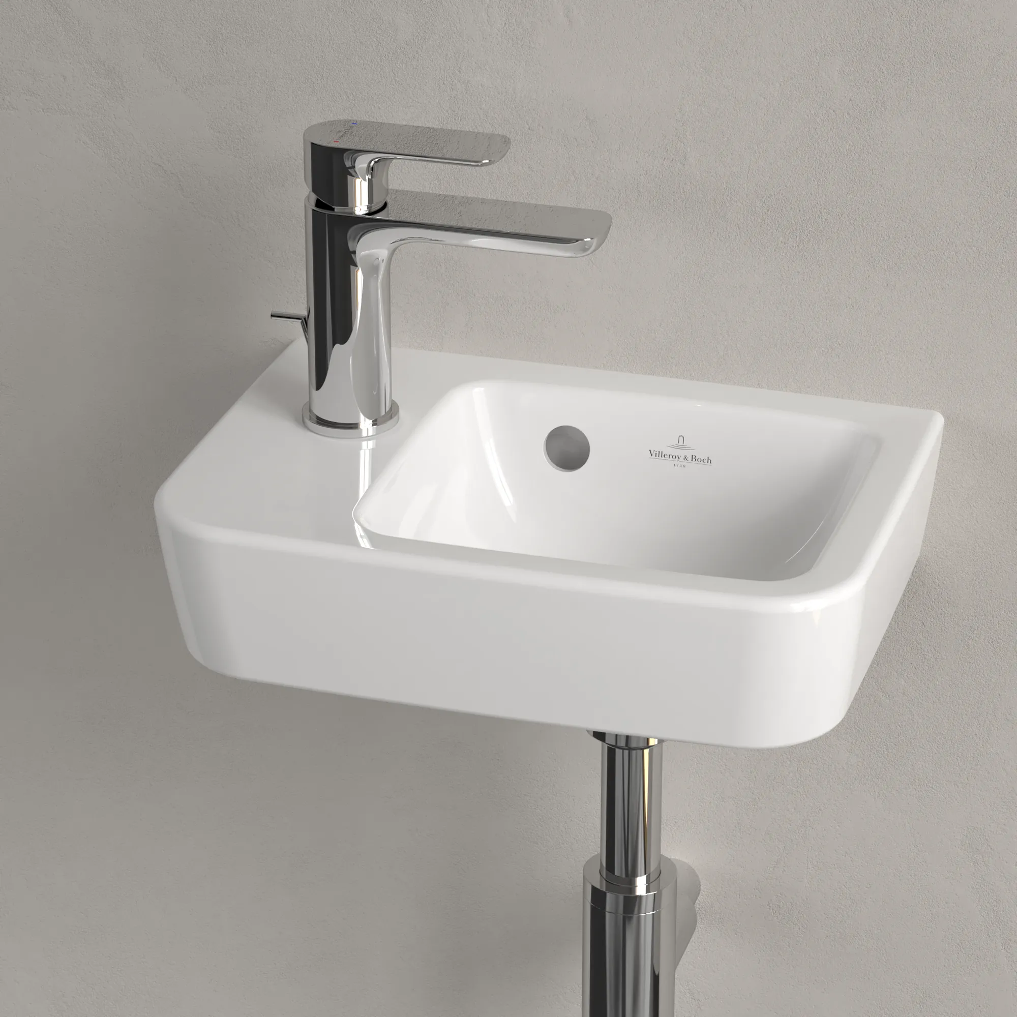 Villeroy & Boch Handwaschbecken „O.novo“ Compact 360 × 250 × 145 mm, Hahnlochposition links, für Becken rechts, mit Hahnlochbohrung in Weiß Alpin Villeroy & Boch Handwaschbecken „O.novo“ Compact 360 × 250 × 145 mm, Hahnlochposition links, für Becken rechts, mit Hahnlochbohrung in Weiß Alpin