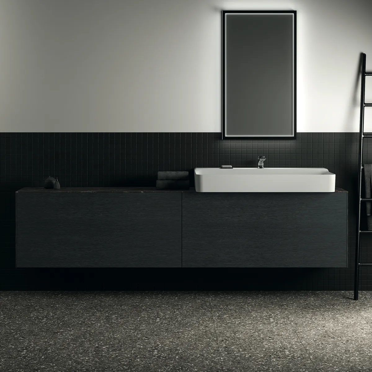 Waschtischplatte Conca, aus Keramik, 2387x373x6mm, Marmor Noir Desir Waschtischplatte Conca, aus Keramik, 2387x373x6mm, Marmor Noir Desir