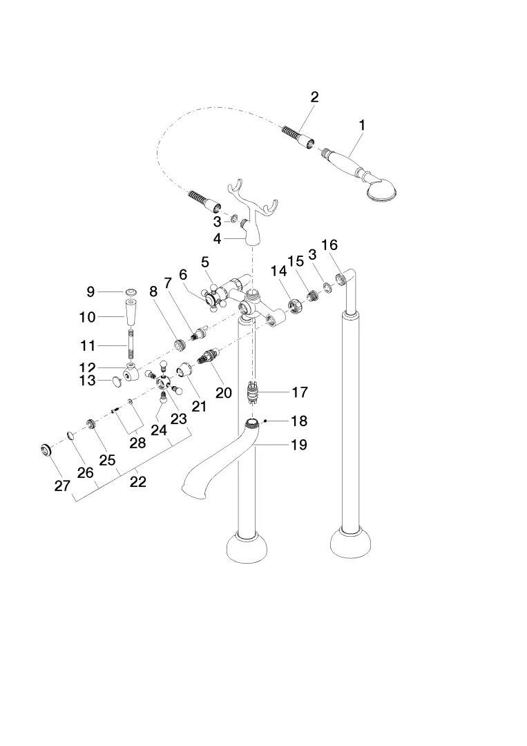 Wannen-Zweilochbatterie für freistehende Montage mit Handbrausegarnitur MADISON Chrom 25943360 Wannen-Zweilochbatterie für freistehende Montage mit Handbrausegarnitur MADISON Chrom 25943360