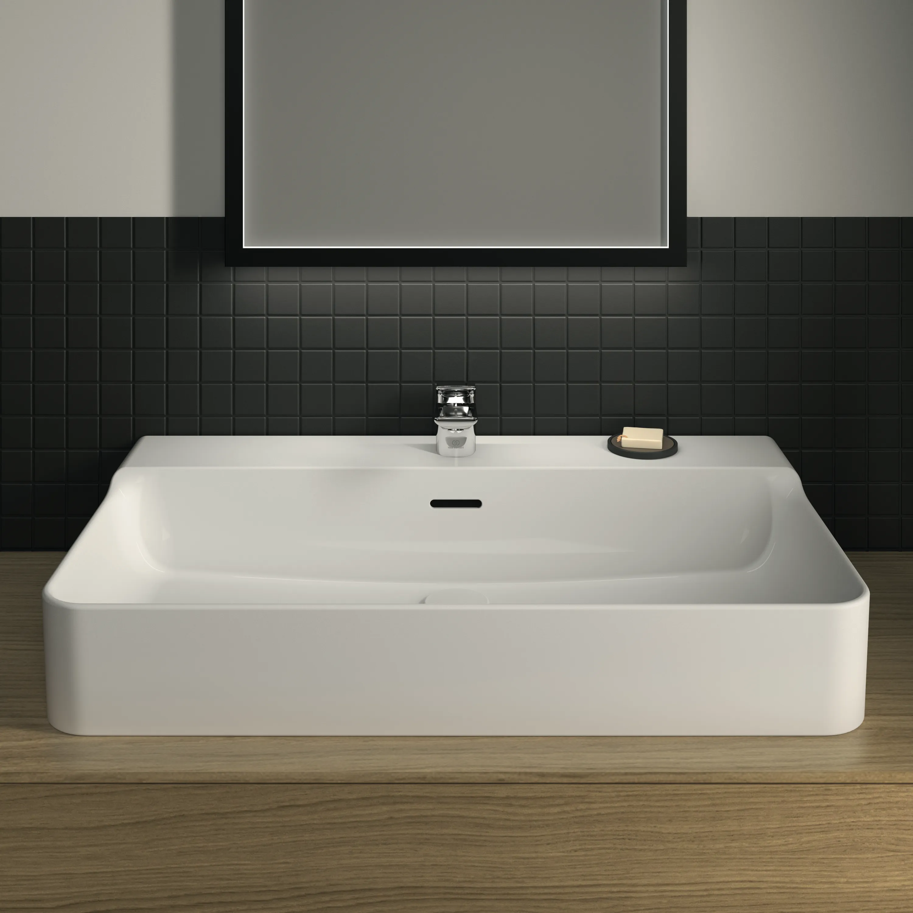Waschbecken „Conca“ 80 × 45 × 16,5 cm, Hahnlochposition mittig in Weiß